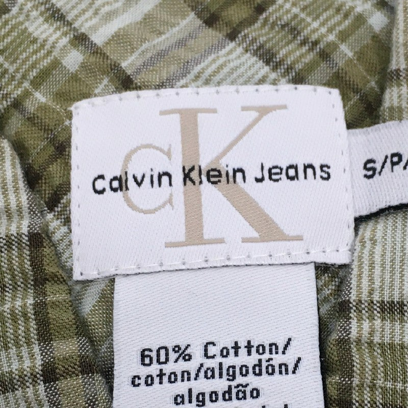 【30922】 Calvin klein Jeans カルバンクラインジーンズ 半袖シャツ サイズS グリーン マドラスチェック柄 清涼感 オシャレ メンズ