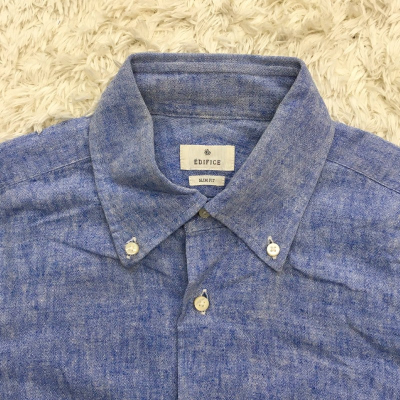 【30956】 EDIFICE エディフィス 長袖シャツ サックスブルー サイズS相当 日本製 カジュアル 清涼感 爽やか 無地 シンプル メンズ