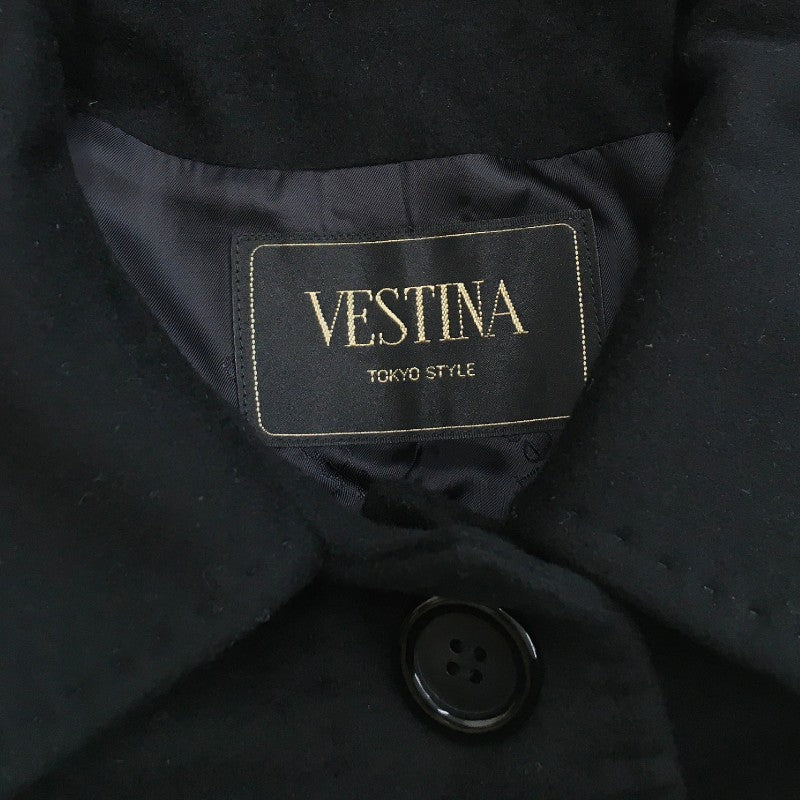 【30976】 VESTINA ヴェスティナ コート ブラック サイズM相当 日本製 ロング 無地 シンプル エレガント 大人 肌触り良い レディース