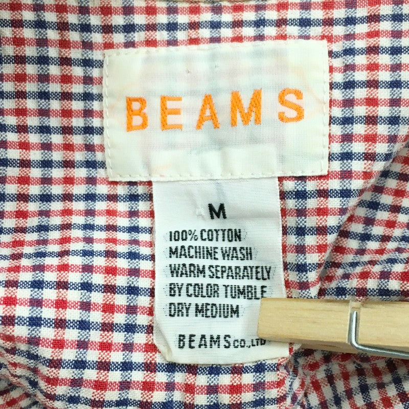 【31016】 BEAMS ビームス 半袖シャツ サイズM オレンジ コットン100% チェック柄 カジュアル オシャレ 清涼感 爽やか 明るい メンズ