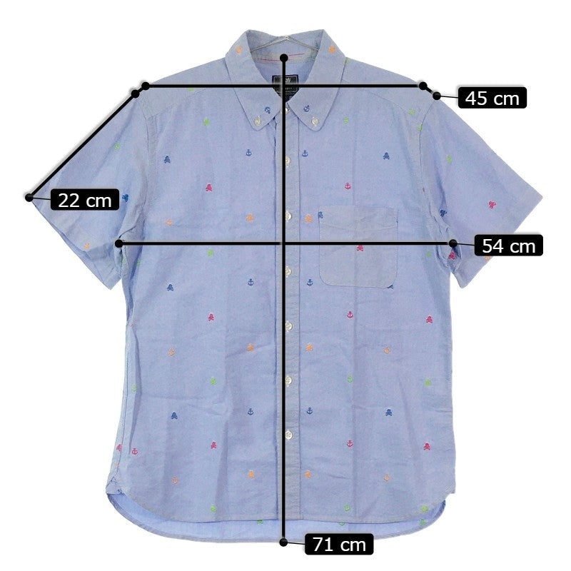 【31021】 BEAMS HEART ビームスハート 半袖シャツ サイズL サックスブルー コットン100% カジュアル 刺繍 模様 清涼感 肌触り良い メンズ