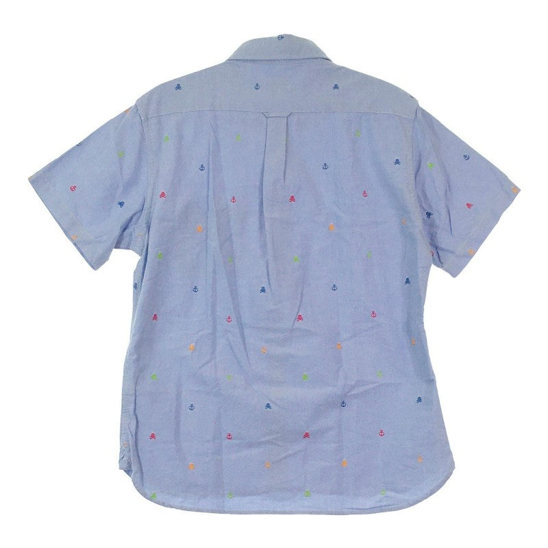 【31021】 BEAMS HEART ビームスハート 半袖シャツ サイズL サックスブルー コットン100% カジュアル 刺繍 模様 清涼感 肌触り良い メンズ