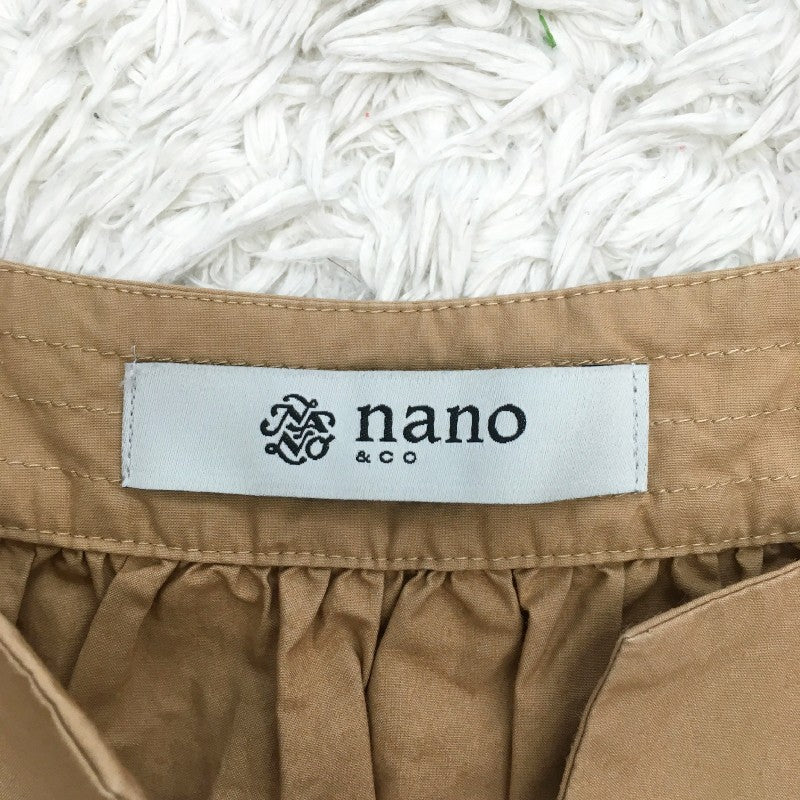 【31061】 nano&co ナノアンドコー 七分袖ブラウス サイズ36 / 約S カーキ コットン100% 無地 シンプル 清涼感 肌触り良い レディース