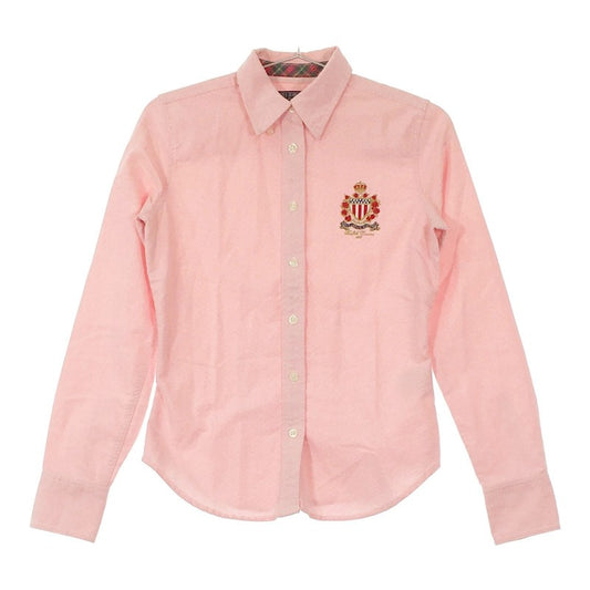 【31141】 POLO JEANS ポロジーンズ 長袖シャツ サイズS ピンク コットン100% カジュアル 王冠 刺繍 肌触り良い 清涼感 レディース