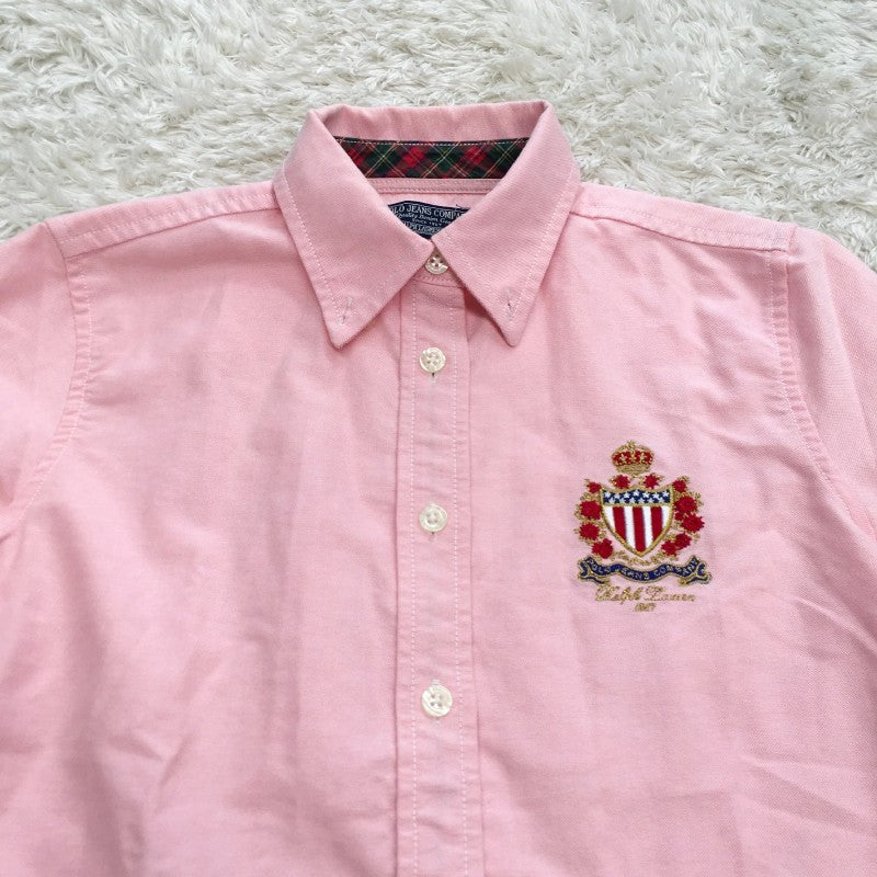【31141】 POLO JEANS ポロジーンズ 長袖シャツ サイズS ピンク コットン100% カジュアル 王冠 刺繍 肌触り良い 清涼感 レディース