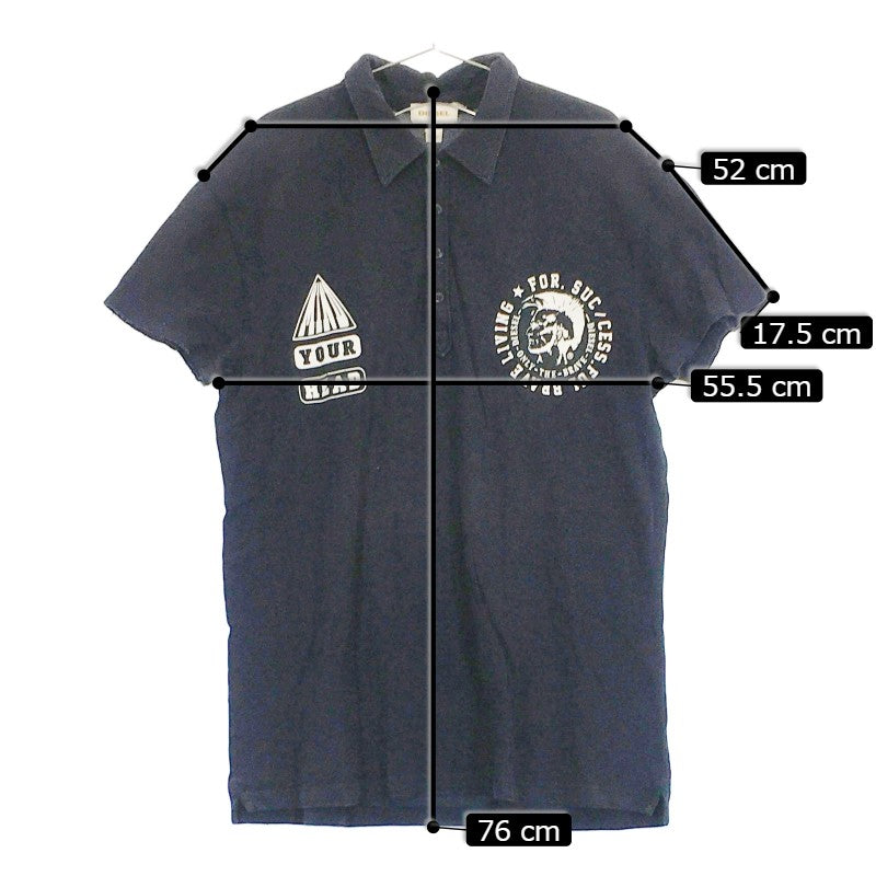 【31200】 DIESEL ディーゼル ポロシャツ カットソー サイズXL ネイビー 胸元プリント かっこいい シンプル カジュアル メンズ