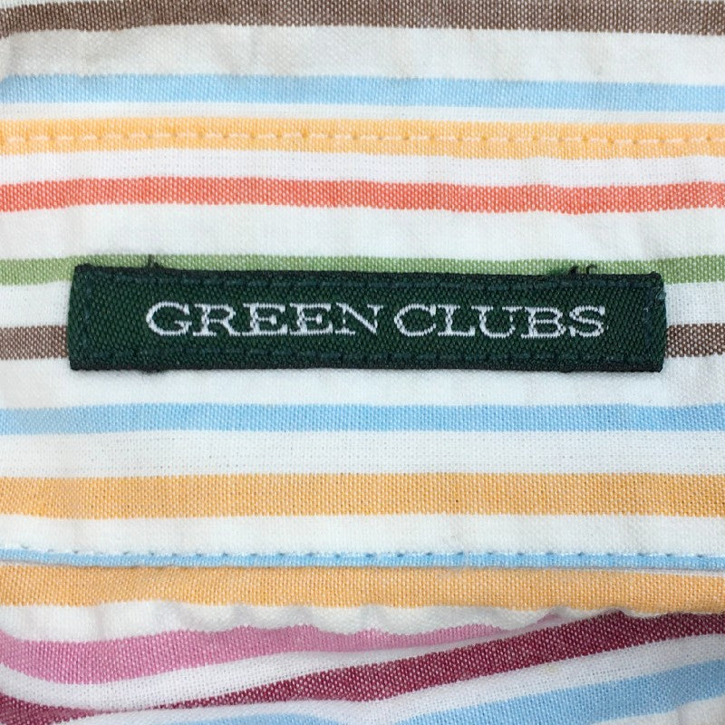 【31221】 GREEN CLUBS グリーンクラブ 半袖シャツ サイズ5 ホワイト サイズXL(LL)相当 左胸ロゴ入り ストライプ柄 オシャレ メンズ