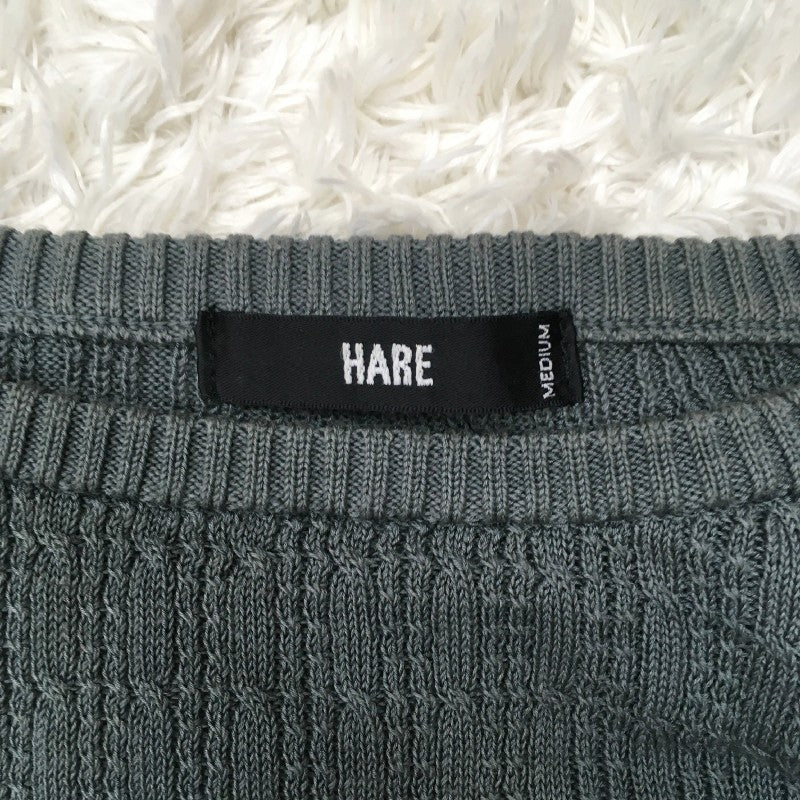 【31286】 HARE ハレ セーター サイズM ダークグリーン シンプル 透かし編み カジュアル かっこいい ゆったり サマーセーター メンズ