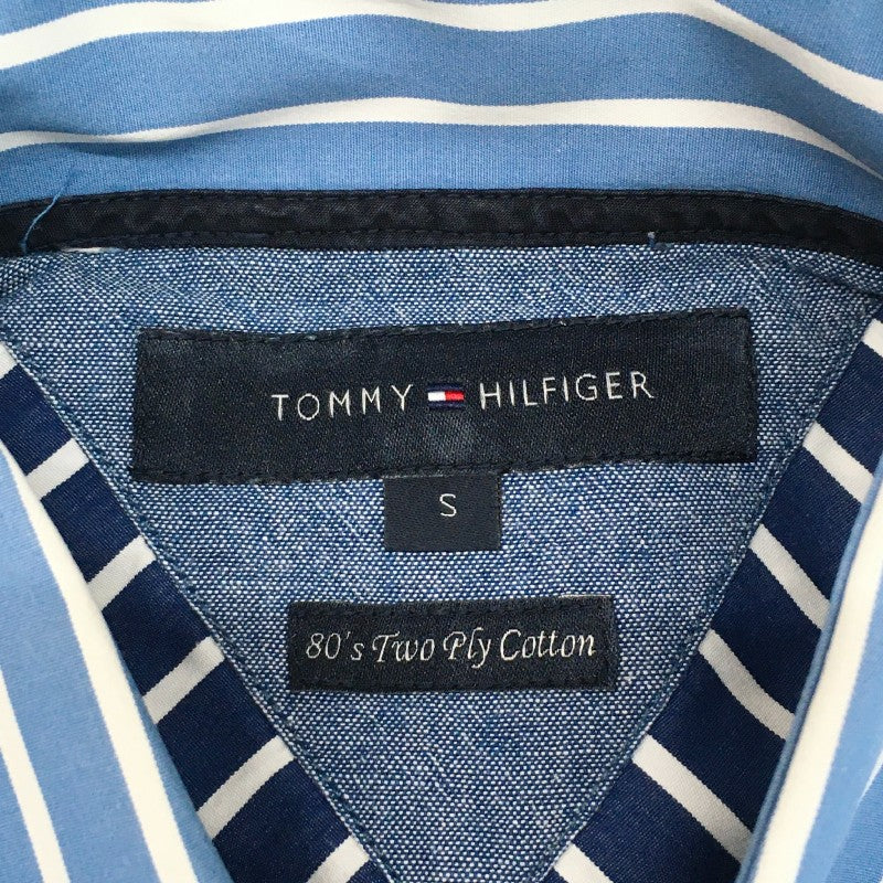 【31319】 TOMMY HILFIGER トミーヒルフィガー 長袖シャツ サイズS ブルー ストライプ ロゴ刺繍 ボタンダウン ビジネス カジュアル メンズ