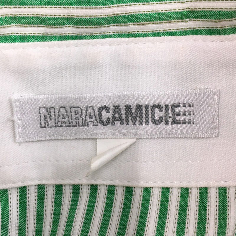 【31366】 NARACAMICIE ナラカミーチェ 長袖シャツ サイズ1 / 約S グリーン フリル ストライプ オフィススタイル カジュアル レディース