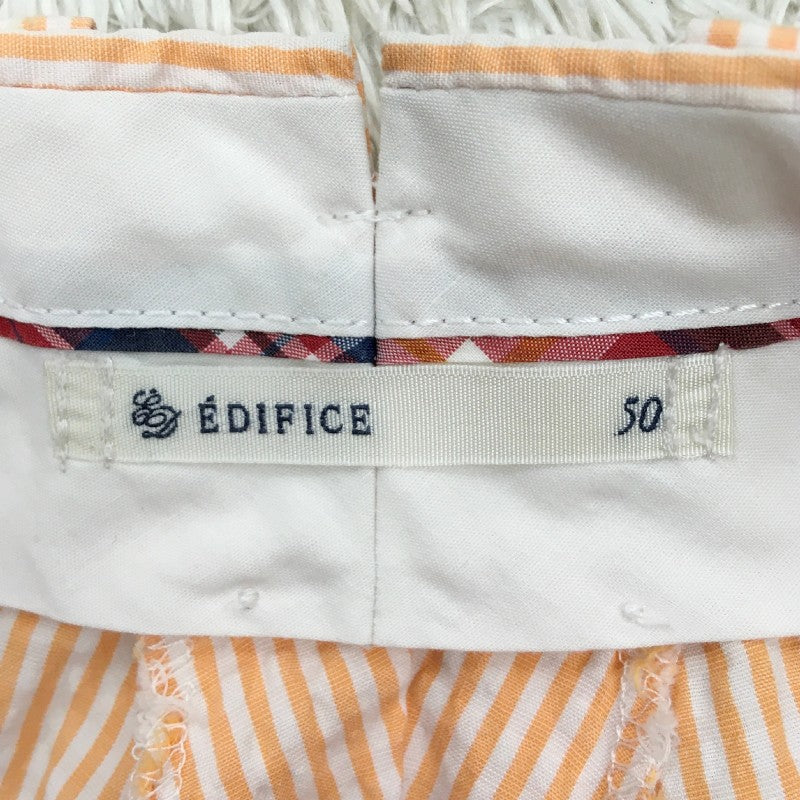 【31451】 EDIFICE エディフィス ショートパンツ サイズ50 / 約XL(LL) オレンジ ストライプ 涼し気 リラックス 爽やか カジュアル メンズ