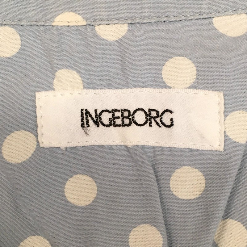 【31487】 INGEBORG インゲボルグ 半袖ブラウス ライトブルー サイズM-L相当 胸ポケット ドット 水玉 可愛い レディース