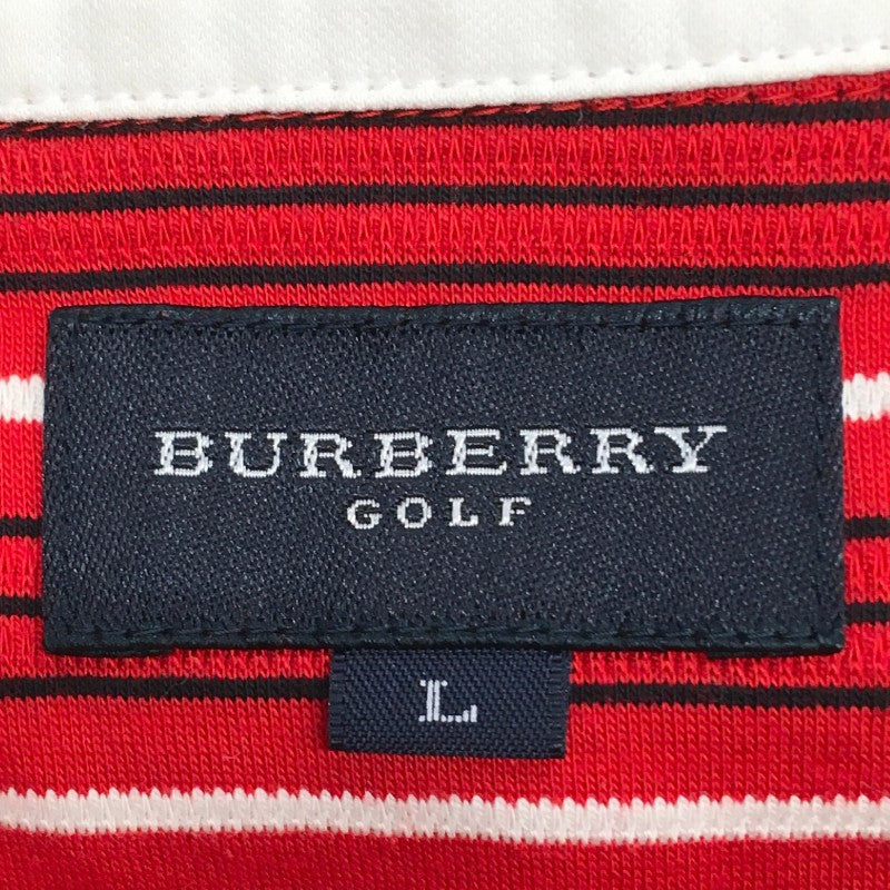 【31554】 BURBERRY GOLF バーバリーゴルフ 長袖シャツ サイズL レッド ボーダー柄 ワンポイントロゴ 襟 ボタン レディース