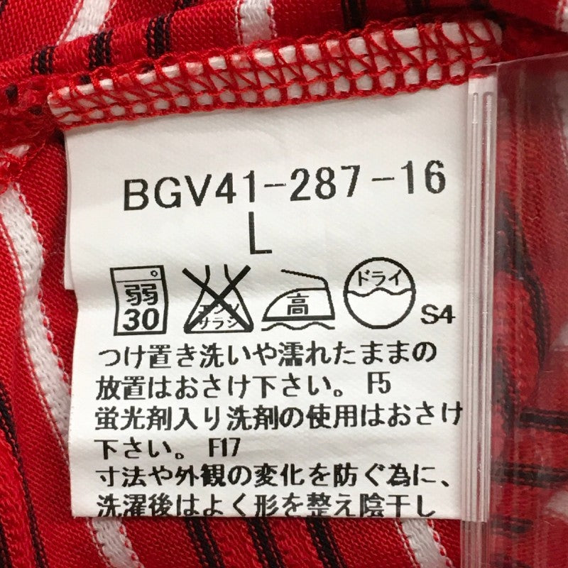 【31554】 BURBERRY GOLF バーバリーゴルフ 長袖シャツ サイズL レッド ボーダー柄 ワンポイントロゴ 襟 ボタン レディース