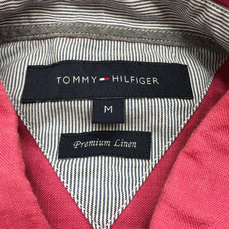 【31589】 TOMMY HILFIGER トミーヒルフィガー 長袖シャツ サイズM ピンク ボタンダウンシャツ 麻100% カジュアル 無地 メンズ