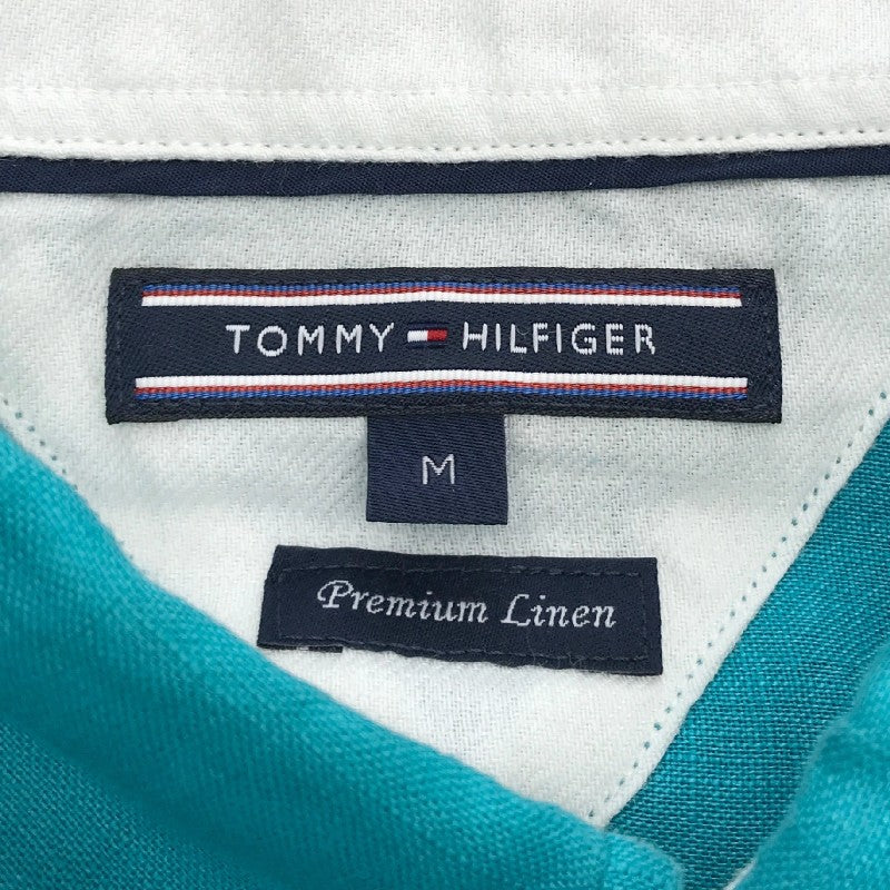 【31590】 TOMMY HILFIGER トミーヒルフィガー 長袖シャツ サイズM ターコイズブルー シンプル 無地 鮮やか ロゴ刺繍 オシャレ メンズ