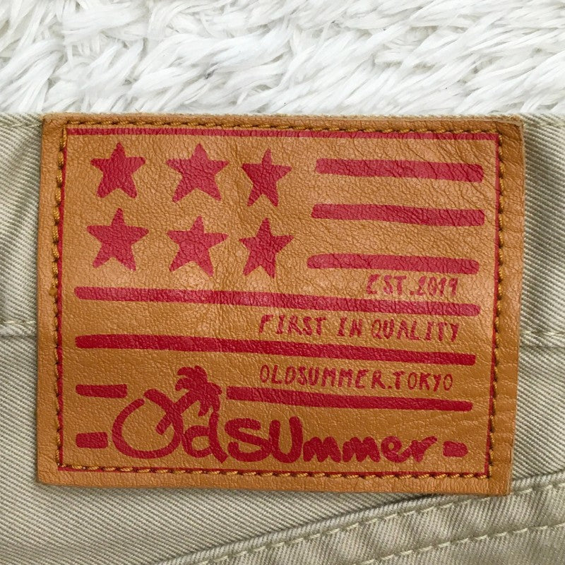 【31650】 Old SUmmer オールドサマー チノパン サイズ34 / 約L ベージュ ロゴ刺繍 アメカジ カジュアル シンプル アウトドア メンズ