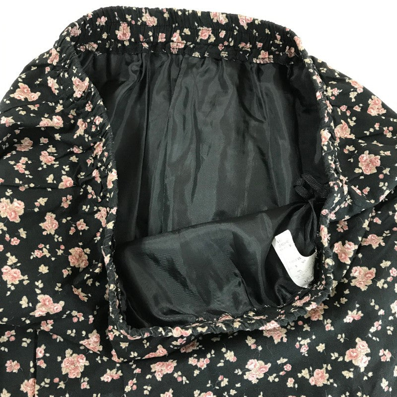 【31682】 ロングスカート サイズLL ブラック 総柄 花柄 シンプル カジュアル ゆったり ガーリー ふんわりシルエット レディース