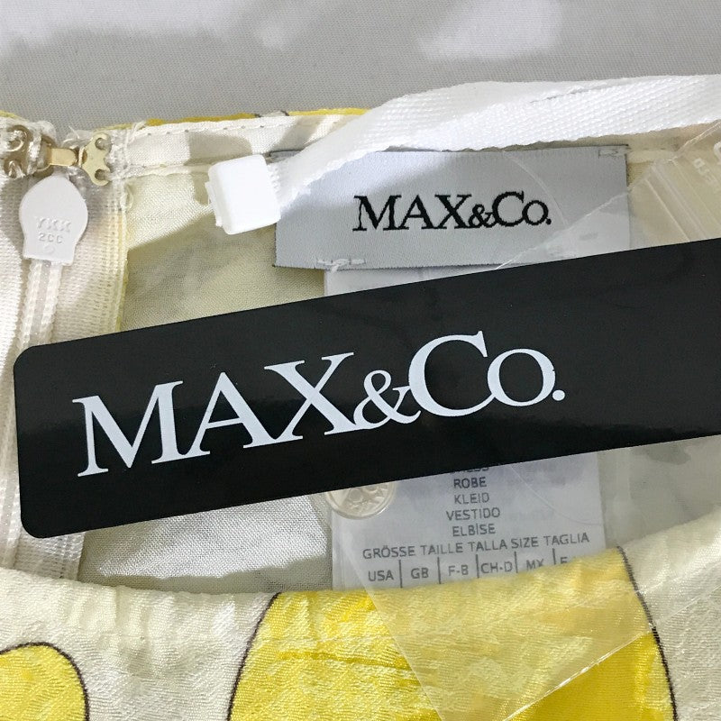 【31856】 新古品 MAX&Co. マックスアンドコー ひざ丈ワンピース サイズ36 / 約XS(SS) イエロー カジュアル 花柄 七分袖 レディース