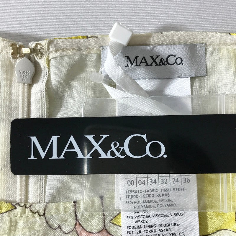 【31857】 新古品 MAX&Co. マックスアンドコー ひざ丈ワンピース サイズ36 / 約XS(SS) イエロー カジュアル 花柄 七分袖 レディース