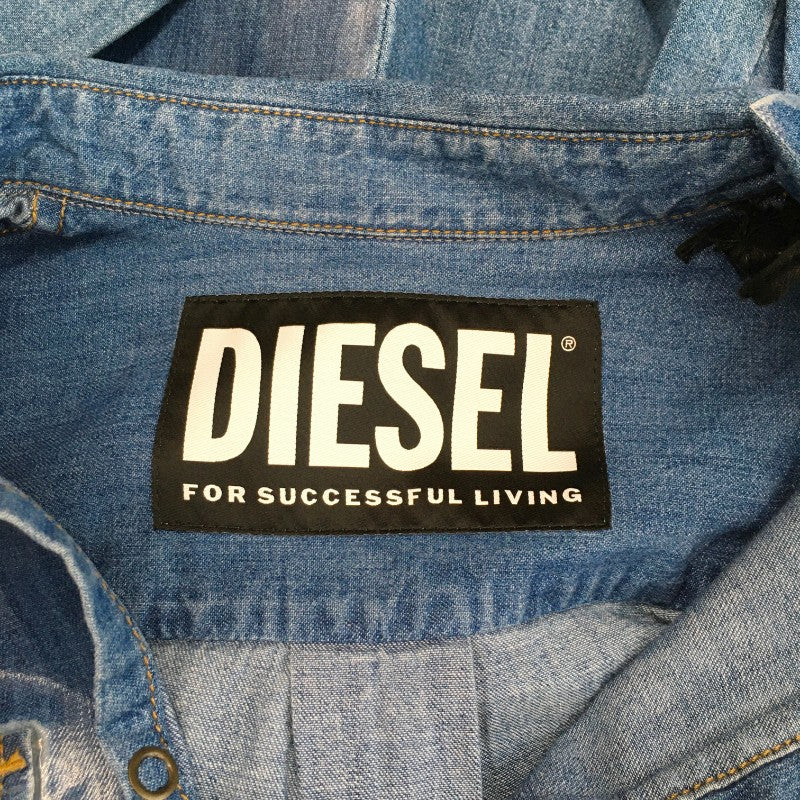 【31938】 新古品 DIESEL ディーゼル ワンピース サイズXS ブルー 光沢感 かっこいい アメカジ おしゃれ デニム生地 レディース