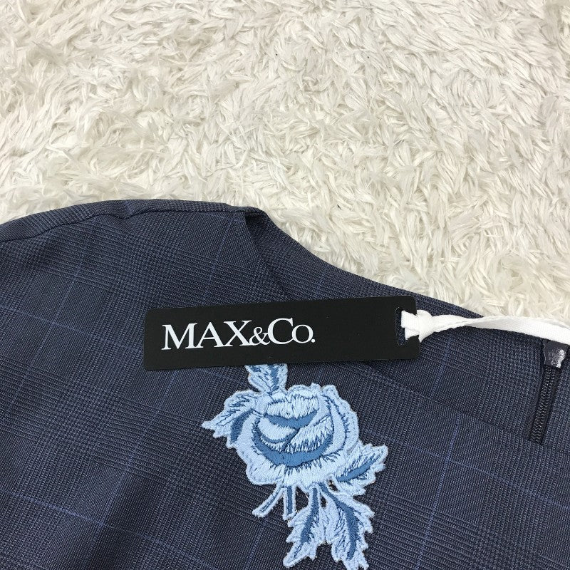 【32039】 新古品 MAX&Co. マックスアンドコー ひざ丈ワンピース サイズ42 / 約M グレー 花柄 刺繍 チェック柄 オシャレ レディース