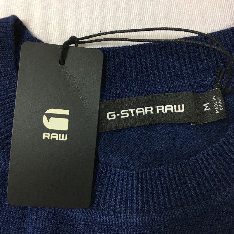 【32430】 新古品 G-STAR RAW ジースターロゥ ニット サイズM ブルー 胸元ロゴ ライン線 カジュアル シンプル オシャレ レディース