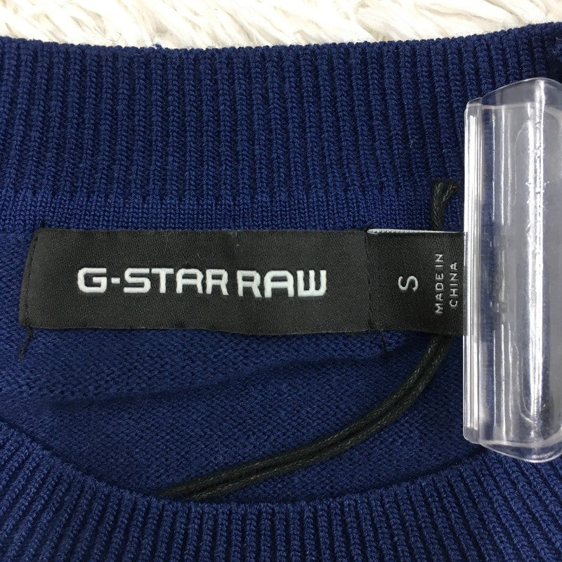 【32450】 新古品 G-STAR RAW ジースターロゥ ニット サイズS ネイビー Uネック スリットあり ワンポイント ゆったり シンプル レディース