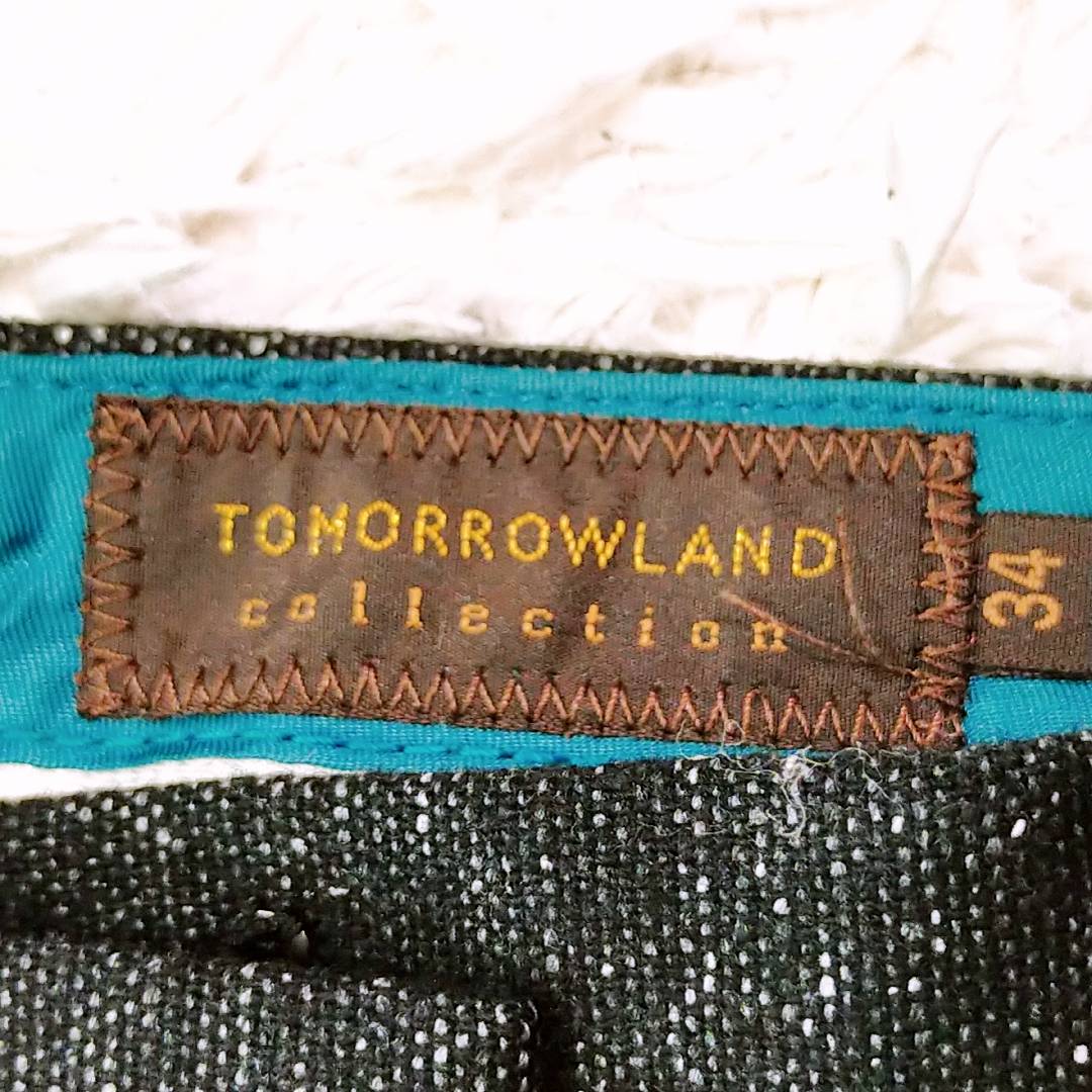 【28061】 TOMORROWLAND トゥモローランド スラックス サイズ34 / 約XS(SS) ブラック トラウザー 裾ダブル シルクブレンド レディース