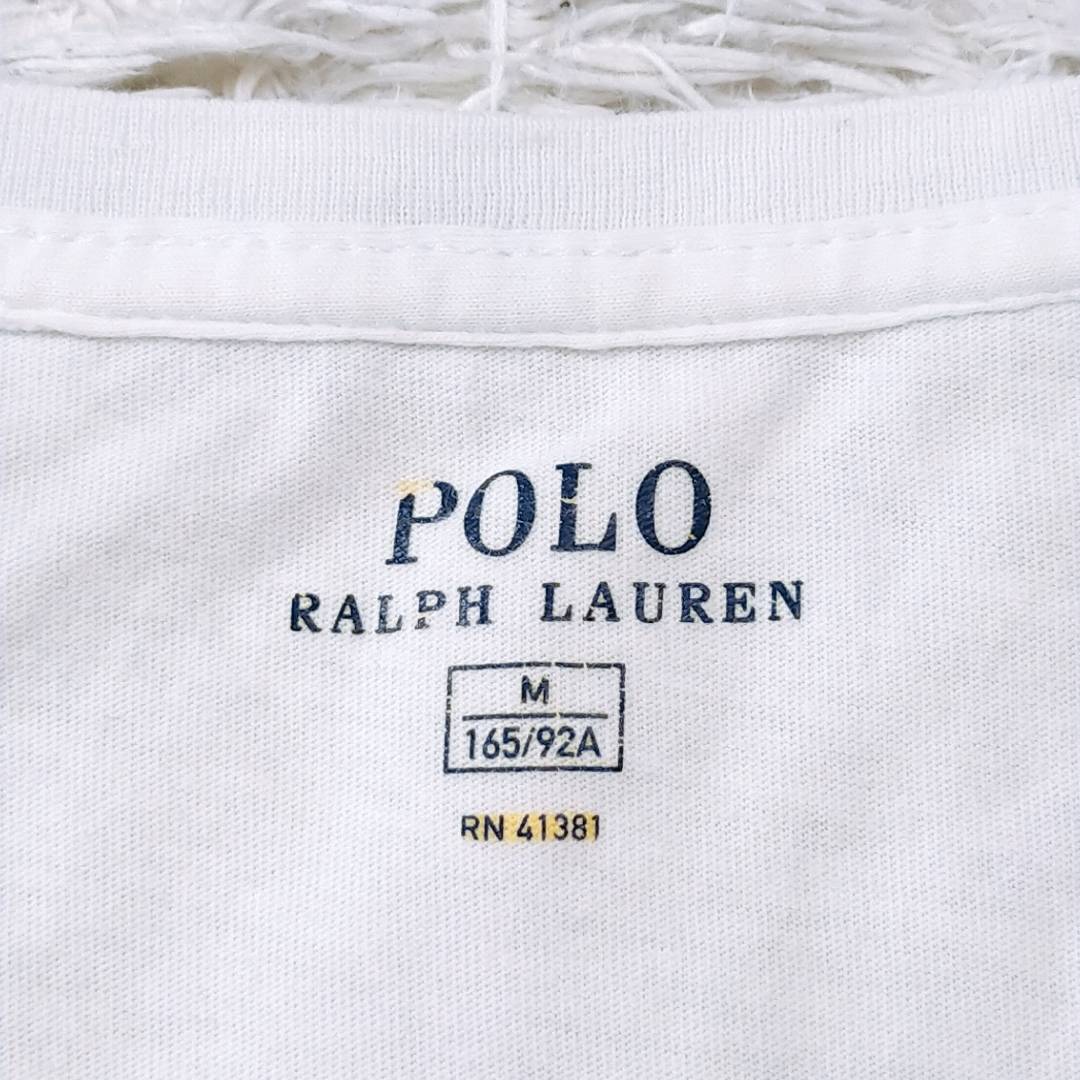 【27955】 POLO RALPH LAUREN ポロラルフローレン 半袖Tシャツ カットソー サイズM 165/92A / 約M ホワイト ワンポイント Vネック メンズ