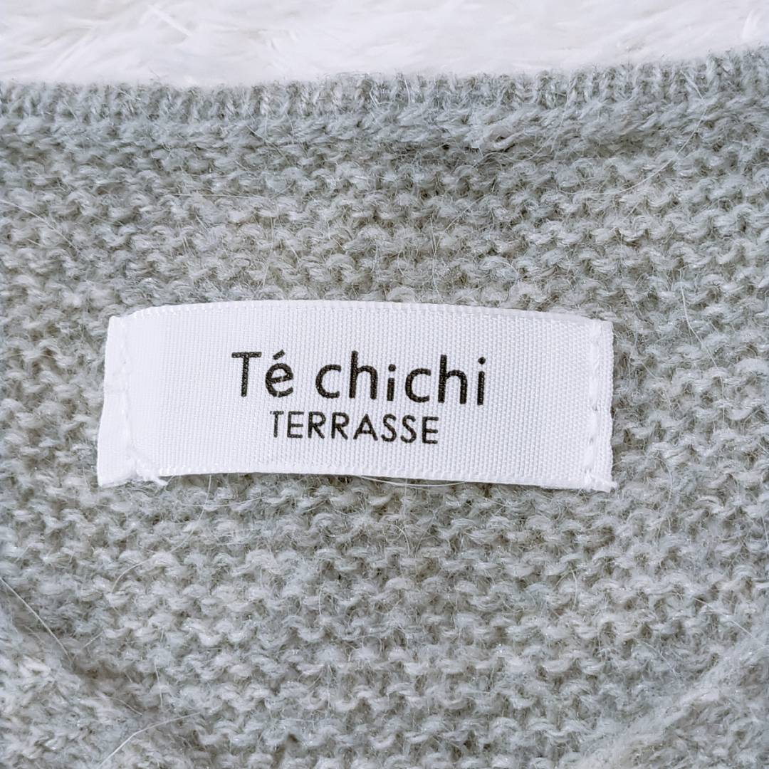 【27248】 Techichi テチチ ニット サイズF ライトグレー Vネック 裾袖リブ アンゴラ シンプル 裾カーブ ざっくり編み レディース