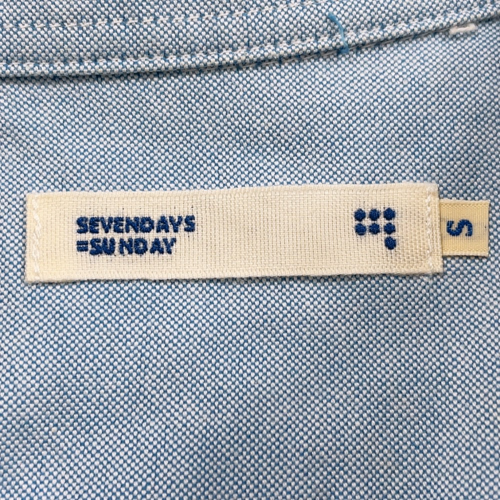 【27053】 SEVENDAYS=SUNDAY セブンデイズサンデイ 半袖シャツ サイズS ライトブルー ボタン シンプル 無地 プリント柄 かっこいい メンズ