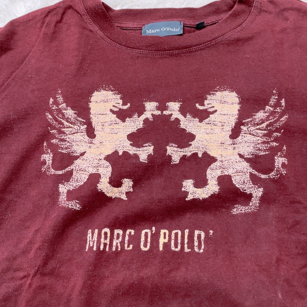 【27526】 Marc O'Polo マルコポーロ 長袖Tシャツ ロンT  カットソー サイズM ワインレッド 丸首 プリント ドラゴン スリム メンズ
