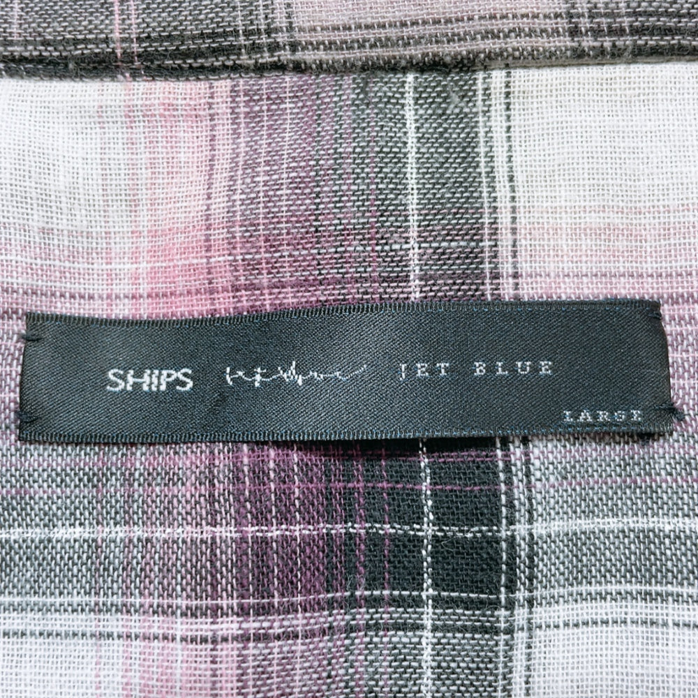 【27363】 SHIPS JET BLUE シップスジェットブルー 長袖シャツ サイズL ピンク　ボタン チェック カジュアル オシャレ 紳士的 メンズ