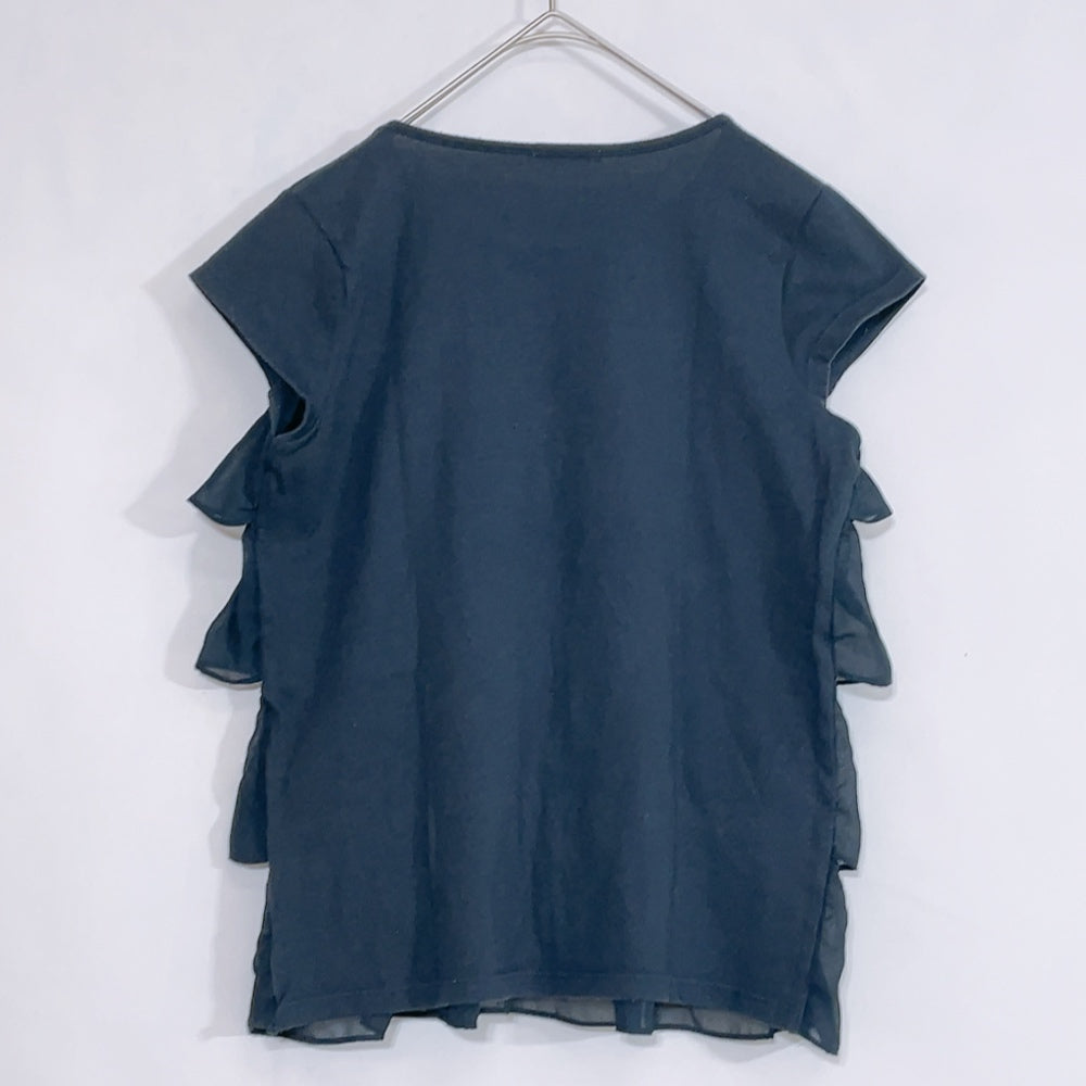 【28405】 GU ジーユー 半袖Tシャツ カットソー サイズ150 ネイビー フリル モノトーン クール かっこいい オシャレ 女の子 キッズ
