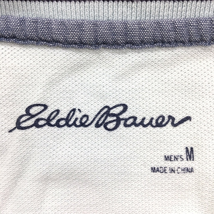 【26962】 Eddie Bauer エディーバウアー ポロシャツ カットソー サイズM ライトブルー ロゴ刺繍 ハーフボタン 吸汗速乾 通気性 メンズ