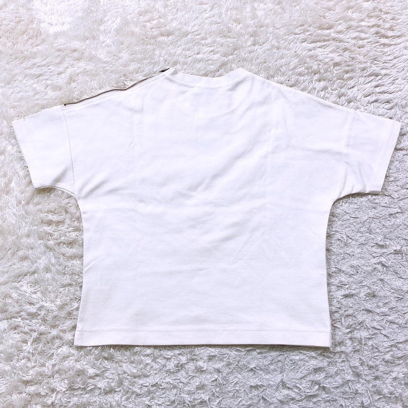 【27561】 FREAK'S STORE フリークスストア 半袖Tシャツ カットソー サイズF ホワイト ジップ シンプル 無地 丸首 ゆったり 春 夏 メンズ