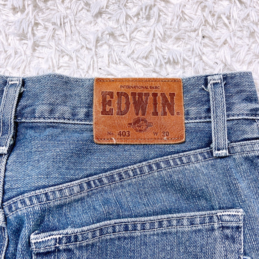【26820】 EDWIN エドウィン デニム ジーンズ ジーパン サイズ30 / 約M ネイビー シンプル デイリー ストレート フルレングス メンズ