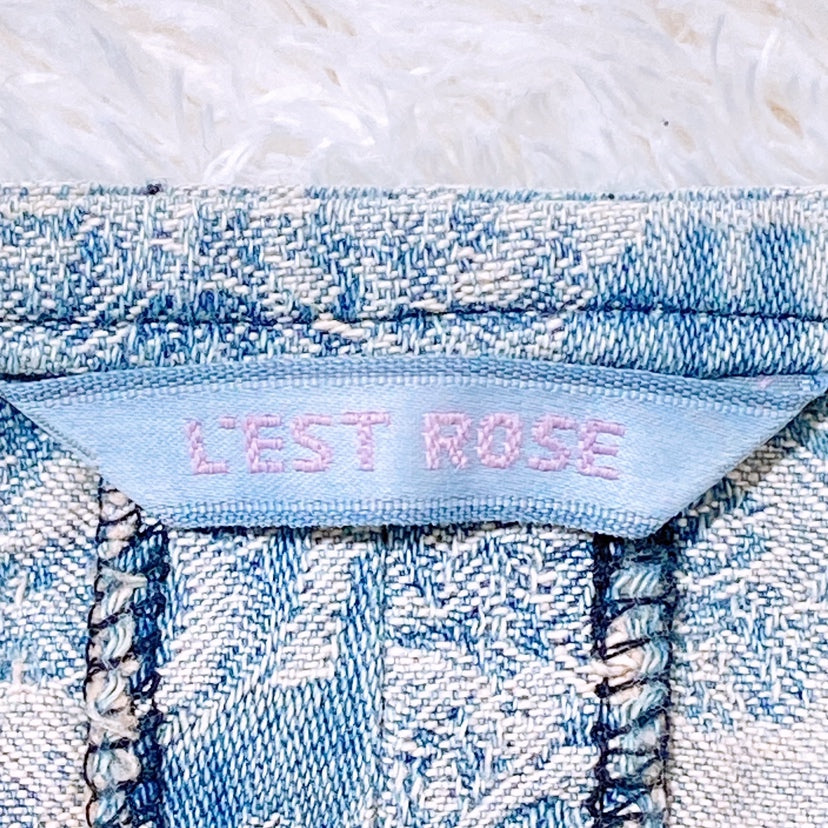 【26500】 L'EST ROSE レストローズ ミニスカート サイズ2 / 約M ブルー プリーツスカート デニム ジーンズ 刺繍 オシャレ レディース