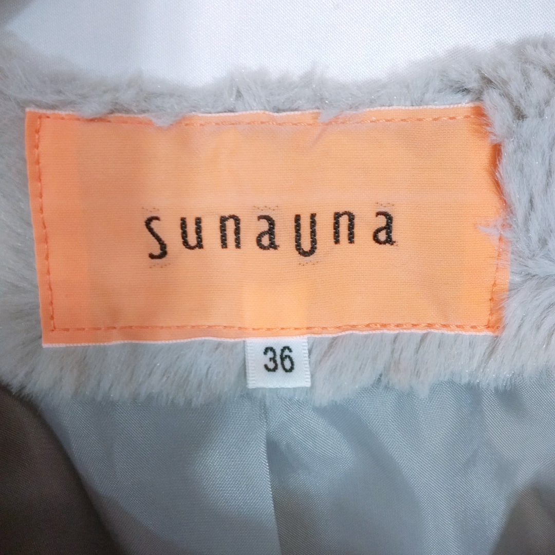 【27484】 SunaUna スーナウーナ ファーコート 毛皮 サイズ36 / 約S グレー ボタン 人工毛皮 フェイクファー おしゃれ レディース