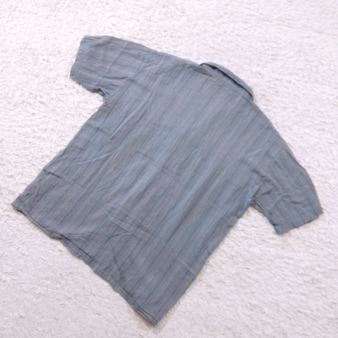 【26631】 G-HOUSE ジーハウス 半袖シャツ サイズL ブルー 柄シャツ ストライプ 襟付き 肌触り良い 綿100% 襟ぐり広め 涼しげ メンズ