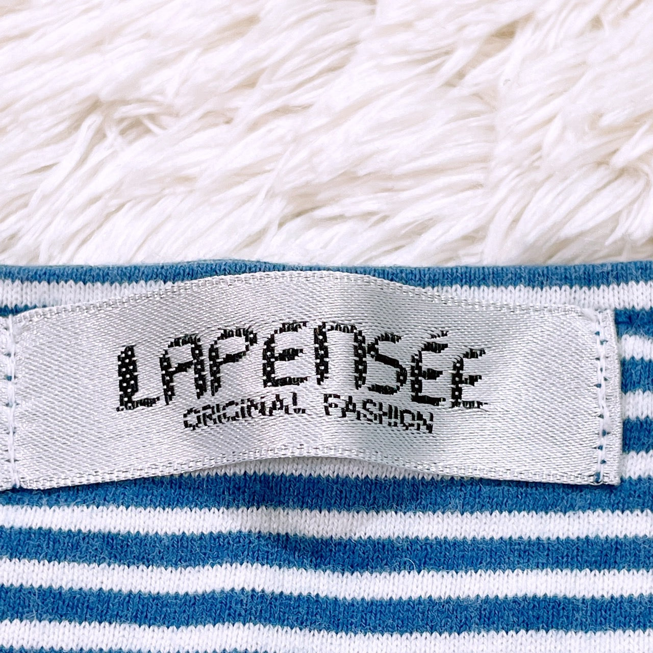 【25881】 LAPENSEE ラパンセ タンクトップ サイズM-L ブルー ノースリーブシャツ スクエアネック ボーダー カジュアル レディース