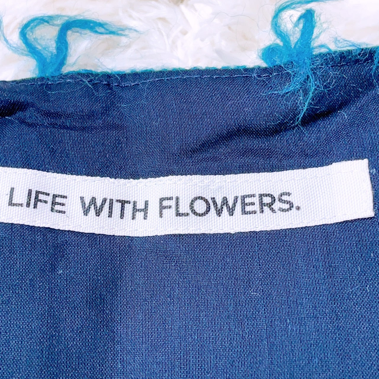 【25568】 LIFE WITH FLOWERS ライフウィズフラワーズ 七分袖シャツ サイズ1 / 約M ターコイズブルー Vネック プルオーバー レディース